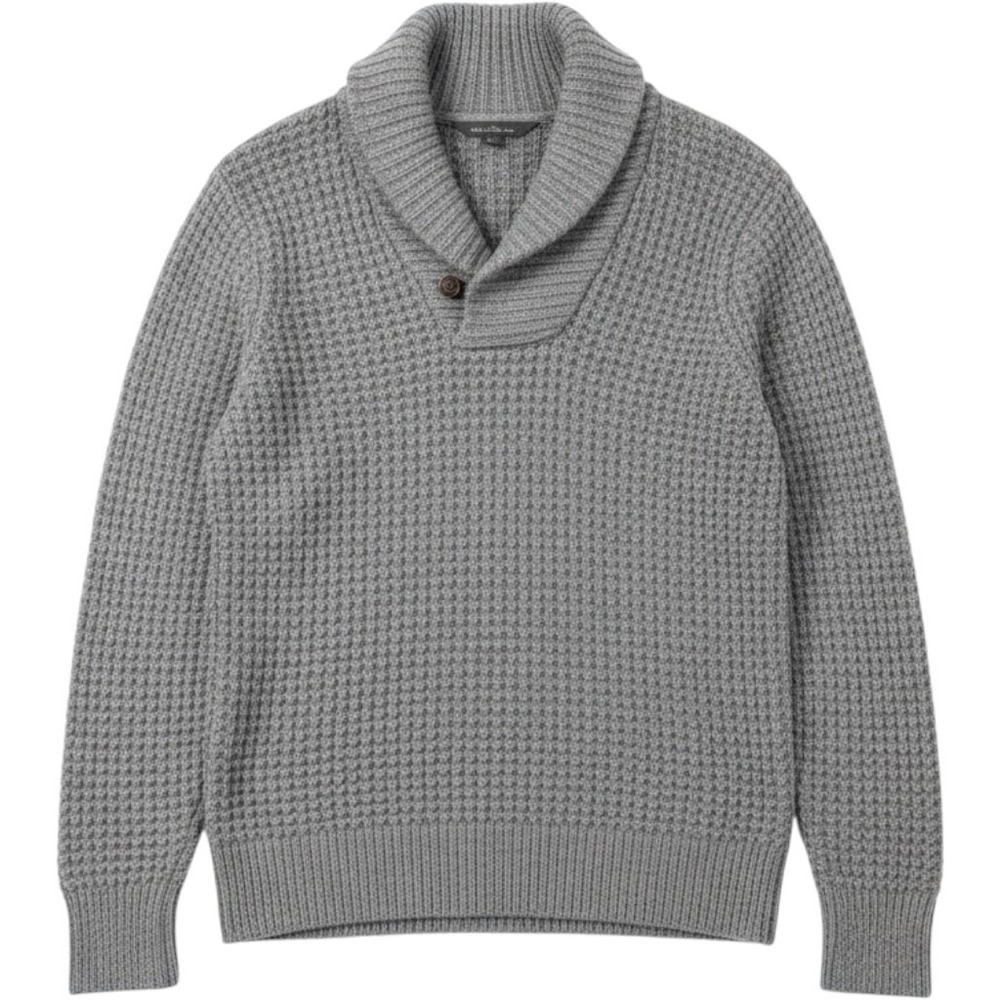 LL Bean Signature Mens Sweater Large Gray Merino Cashmere Shawl Chunky Fisherman